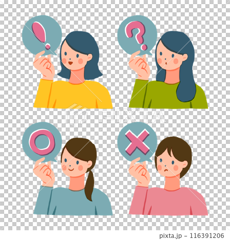 Illustration set of a woman with a speech bubble 116391206