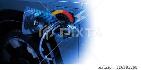 Power cable pump plug in charging power to electric vehicle EV car. Power cable pump plug in charging power to electric vehicle EV car. 116391269