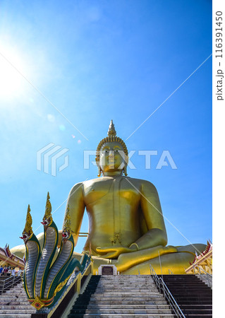 The world's largest sitting Buddha statue at Wat Muang, Ang Thong Province, Thailand. 116391450