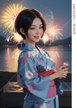 浴衣の女性 花火大会 浴衣の女性 花火大会 116391961