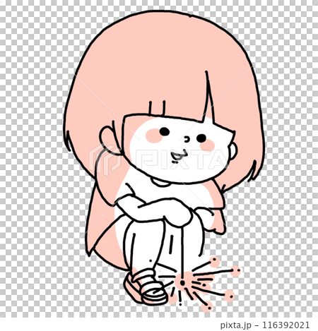 しゃがんで線香花火をしている子ども 116392021