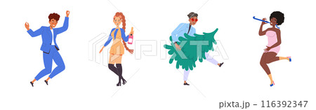 People Characters Celebrating New Year Holiday with Champagne Vector Illustration Set People Characters Celebrating New Year Holiday with Champagne Vector Illustration Set 116392347
