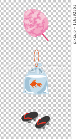 Cotton candy, goldfish and sandals at the summer festival 116392361