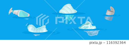 Floating Debris In Water and Disposable Package Vector Set Floating Debris In Water and Disposable Package Vector Set 116392364