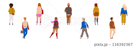 People Characters Standing in Row Back View Vector Illustration Set 116392367