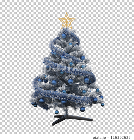 Christmas tree with decorations, isolated on white background, 3D illustration, cg render 116392625