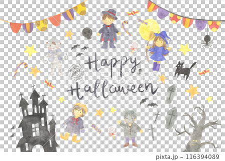 Watercolor Halloween vector illustration set 116394089