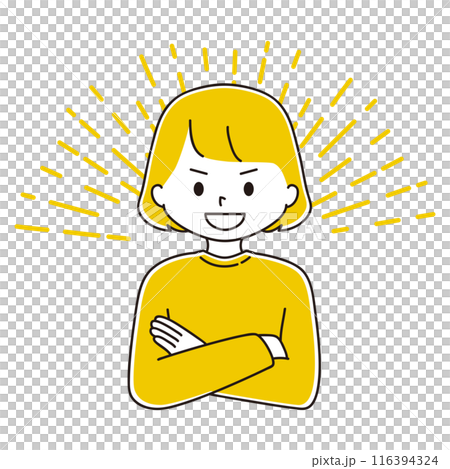 腕を組んでドヤ顔のスーツ姿の女性のイラスト 116394324