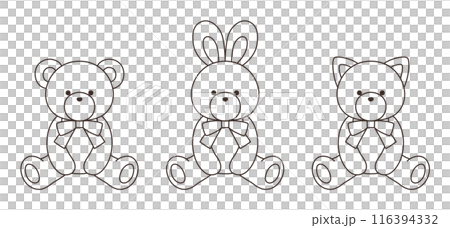 Vector illustration set of cute bear, rabbit and cat stuffed animals with ribbons Icon Animal 116394332