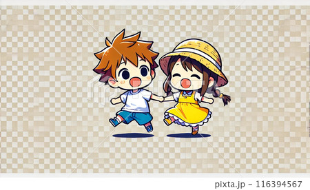 仲良く遊ぶ子供　イラスト　素材 116394567
