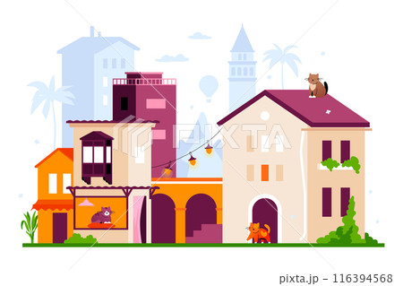 Cats on Turkish street - modern colored vector illustration 116394568