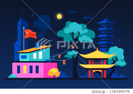 National Chinese Buildings - modern colored vector illustration 116394570
