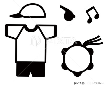 園児用アイテムのピクトグラム風モノクロイラストセット 116394669