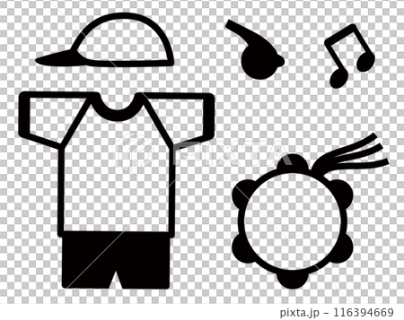 園児用アイテムのピクトグラム風モノクロイラストセット 116394669