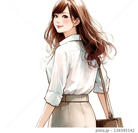 呼ばれて振り返った女性のイラスト【AI生成画像】 116395142