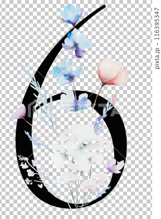 Black number 6 with Watercolor pastel wild flowers and leaves, wedding isolated illustration Black number 6 with Watercolor pastel wild flowers and leaves, wedding isolated illustration 116395347