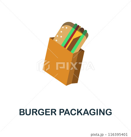 Burger Packaging flat icon. Colored sign from take away service collection. Creative Burger Packaging icon illustration for web design, infographics and more Burger Packaging flat icon. Colored sign from take away service collection. Creative Burger Packaging icon illustration for web design, infographics and more 116395401