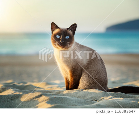 Portrait of Calm Siamese Cat Outdoors 116395647