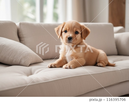 ソファで寛ぐ犬 116395706