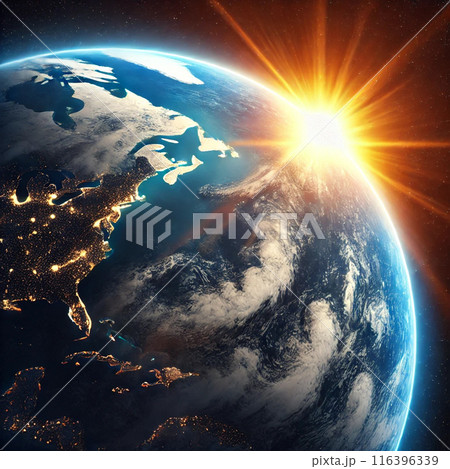 夜明けの地球が見える宇宙の風景。 116396339