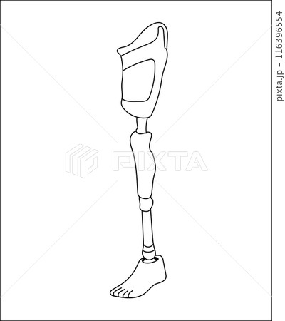 Leg prosthesis line art, artificial foot for orthopedic rehabilitation, bionic implant, exoskeleton. 116396554