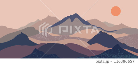 Abstract mountain landscape background, Nature wall decor, art print, minimalist panorama hill, adventure and travel view design. Vector illustration 116396657
