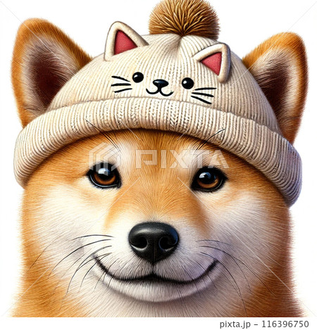 可愛い帽子をかぶった柴犬のイラスト。 可愛い帽子をかぶった柴犬のイラスト。 116396750