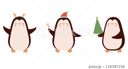 Cute penguins. Vector illustration in flat cartoon style on a white background. 116397256