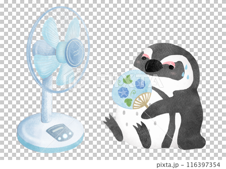 企鵝與電風扇的水彩插圖 116397354