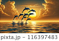 夕日に飛び跳ねるイルカたち 116397483