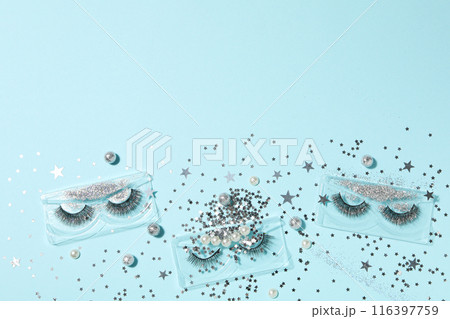 False eyelashes, concept of different makeup accessories False eyelashes, concept of different makeup accessories 116397759