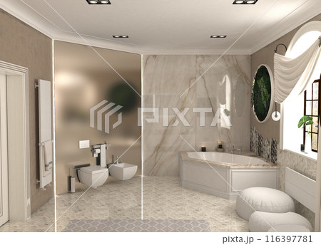 bathroom, interior visualization, 3D illustration 116397781