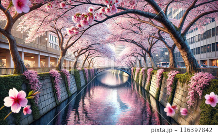 東京の目黒川の桜 116397842