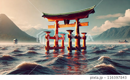 宮島の厳島神社の鳥居 116397843