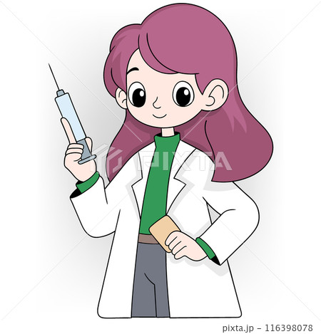 Young Female Doctor Holding a Syringe and Medical Card Young Female Doctor Holding a Syringe and Medical Card 116398078