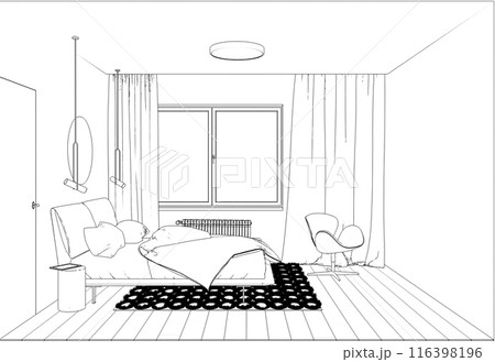 interior contour visualization, 3D illustration, sketch, outline interior contour visualization, 3D illustration, sketch, outline 116398196