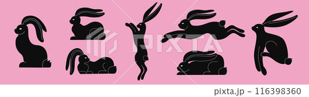Black Linocut of Easter hare set 116398360
