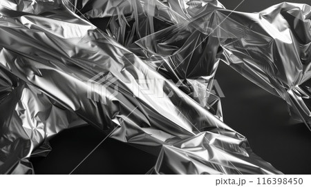 Crumpled Metallic Silver Foil Abstract Background 116398450