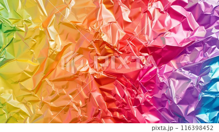 Vibrant Crumpled Foil Texture with Rainbow Colors for Creative Backgrounds 116398452