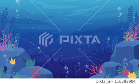 岩と珊瑚がある深海の背景イラスト_16:9 岩と珊瑚がある深海の背景イラスト_16:9 116398904