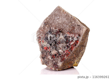 Macro stone Cinnabar with mineral stibnite on a white background 116399261