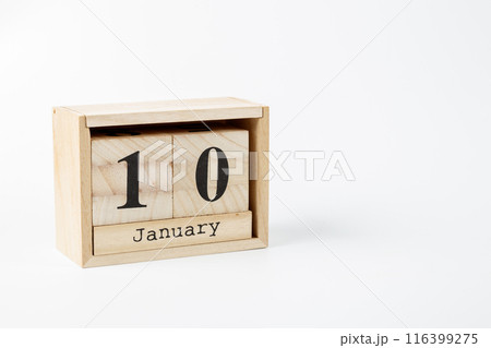 Wooden calendar January 10 on a white background Wooden calendar January 10 on a white background 116399275