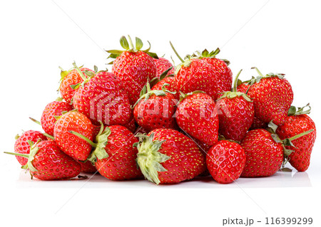 beautiful and ripe red strawberries on a white background 116399299