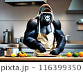 キッチンで料理をするゴリラ 116399350