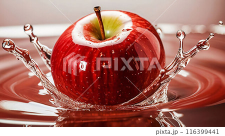 Creative fruits composition. Beautiful red whole apple , beautiful shiny red apple background, A delicious fresh and crisp red apple AI Generated 116399441