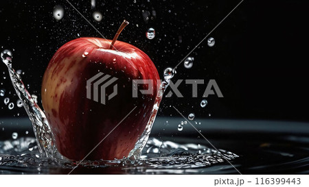 Creative fruits composition. Beautiful red whole apple , beautiful shiny red apple background, A delicious fresh and crisp red apple AI Generated 116399443