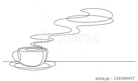 coffee steam hot drink one line continuous decorative art 116399457