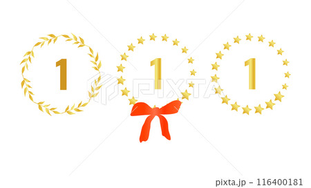 Award medal ribbon crown frame design elements. Set different golden shapes. Star frames and a laurel wreath. For presentations of projects and website advertising. Vector illustration. 116400181