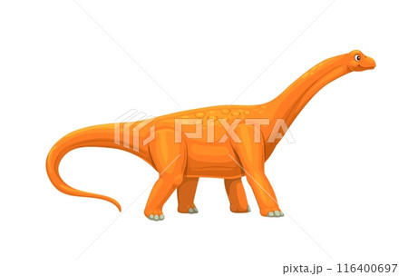 Cartoon hypselosaurus dinosaur character. Cute giant dino animal vector personage of jurassic period. Brown hypselosaurus dinosaur animal of prehistoric forest. Funny sauropod lizard with long neck Cartoon hypselosaurus dinosaur character. Cute giant dino animal vector personage of jurassic period. Brown hypselosaurus dinosaur animal of prehistoric forest. Funny sauropod lizard with long neck 116400697