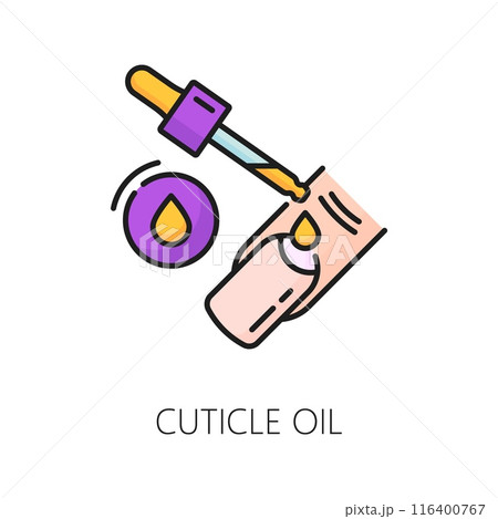 Nail manicure service cuticle oil color line icon. Cosmetics and makeup shop, woman beauty salon nail service cosmetology line vector sign. Manicure and pedicure master outline pictogram or symbol 116400767